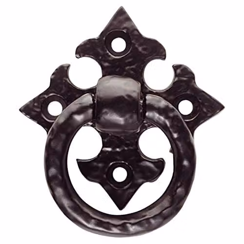 Loops 2 Pack Ornate Cabinet Ring Pull on Cross Backplate in Black Antique Matt, 35mm Fixing Centres – 2