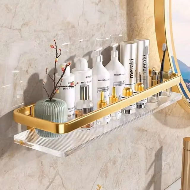 EONLION Gold Acrylic Wall Mounted Bathroom Shelves – 1
