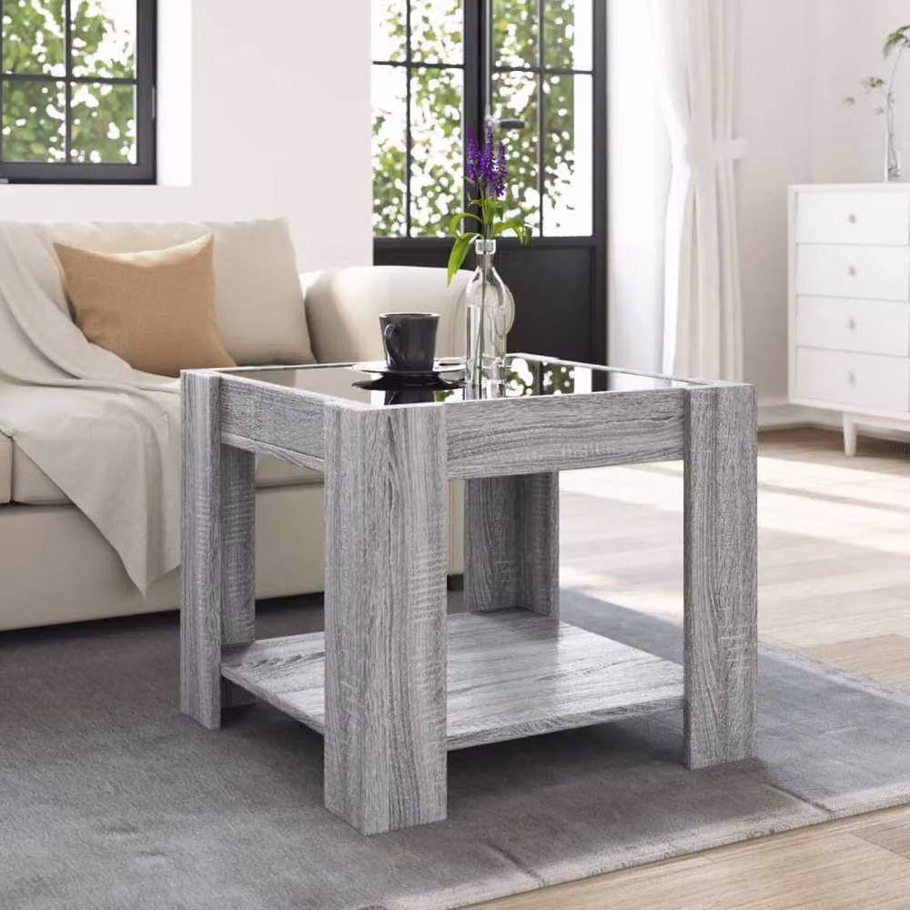 Berkfield Home Modern Square Coffee Table with LED in Grey Sonoma, W/D/H: 53 x 53 x 45 cm – 2