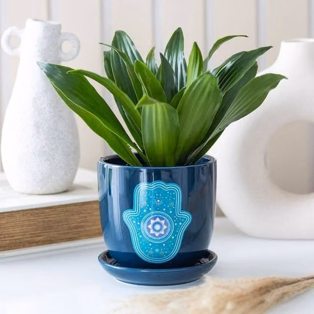 Uniqueful Hand of Hamsa Ceramic Tabletop Plant Pot in Blue