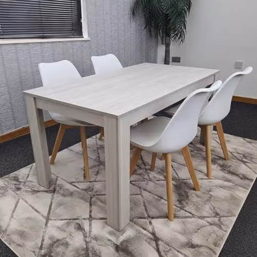 Kosy Koala Modern Dining Set with Grey Rectangular MDF Table and 4 White Plastic Chairs – 1