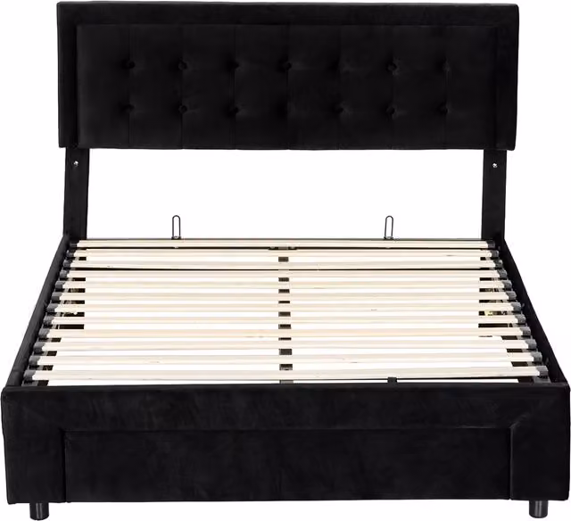 HOMCOM King Size Velvet Ottoman Bed Frame with Lift Up Base and Front Drawer, Black, W/D/H: 180 x 200 x 157.5 cm