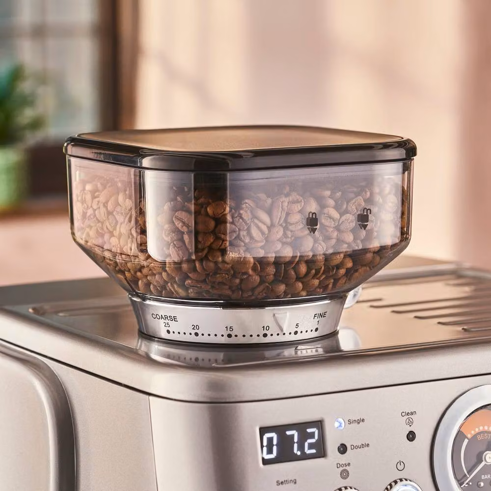 Cooks Professional Bean-To-Cup Espresso Coffee Machine with 20-Bar Pump, Integrated Grinder and Steam Wand, Silver – 3