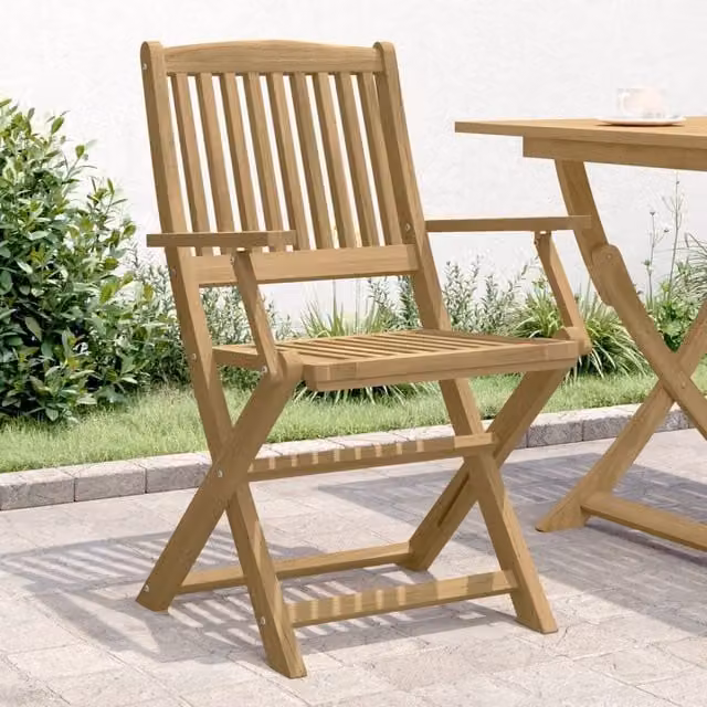 Berkfield Home Set of 4 Folding Garden Chairs in Brown Solid Acacia Wood, W/D/H: 57.5 x 54.5 x 90 cm