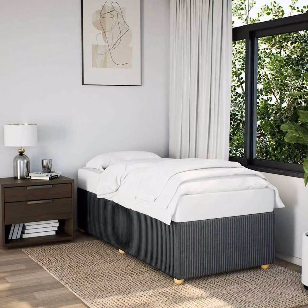 Berkfield Home Soft Upholstered Single Bed Frame in Dark Grey Fabric, W/D/H: 90 x 190 cm – 2