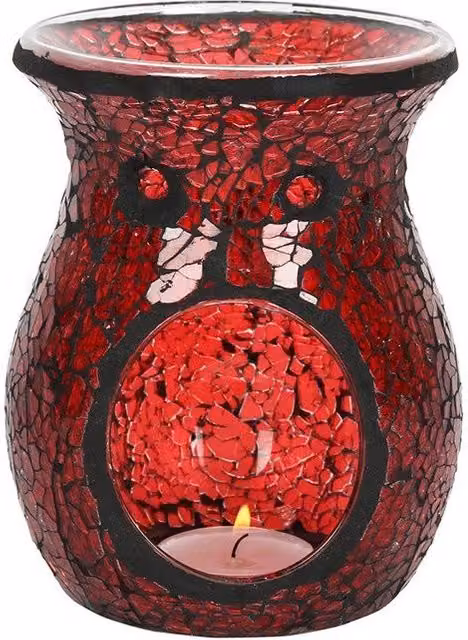 KDMD Large Red Crackle Glass Tabletop Oil Burner and Tealight Lamp – 1