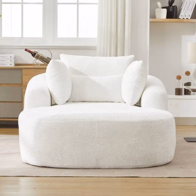 Matteo Oversized Plush Chenille Modern Lounge Chaise Chair in White