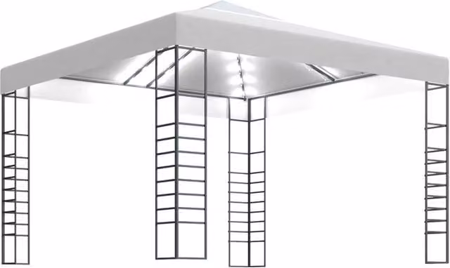 Berkfield Home Garden White Hip Marquee with LED String Lights W/D/H: 3 x 3 x 2.7 m – 1