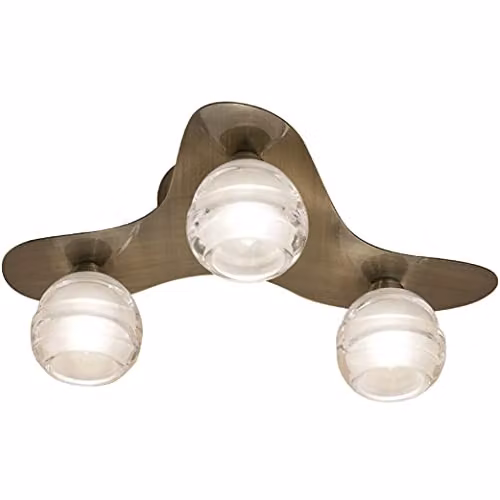 Mantra M1828 Loop 3 Light Flush Ceiling Light in Antique Brass and Glass