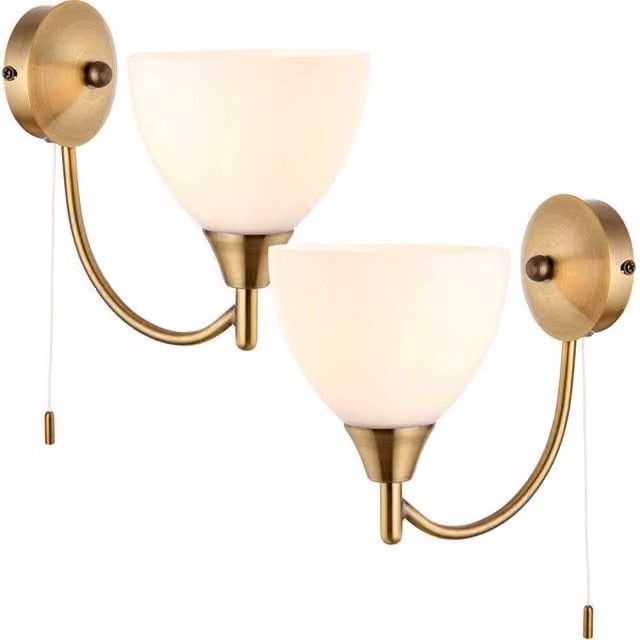 Loops 2 Pack Dimmable LED Wall Lights in Antique Brass and Transparent Glass