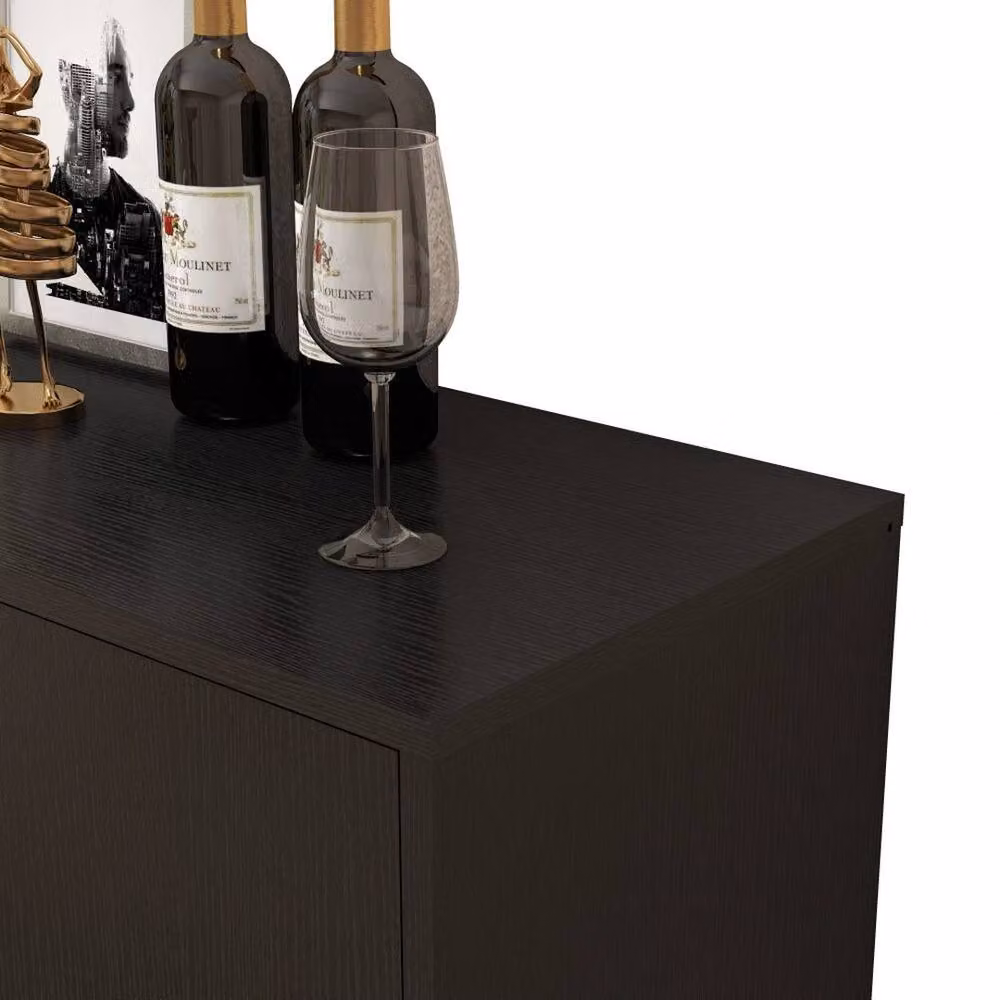 Hinsinc Modern Black Wood 2 Door Sideboard Storage Cabinet with Soft Close Drawers – 2