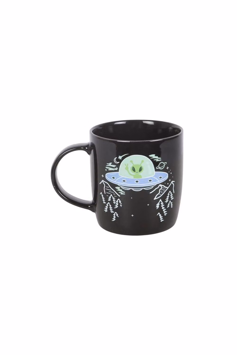 KDMD Heat Change UFO Mug with Green Alien and Done With Earth Design, Black, 350ml – 2