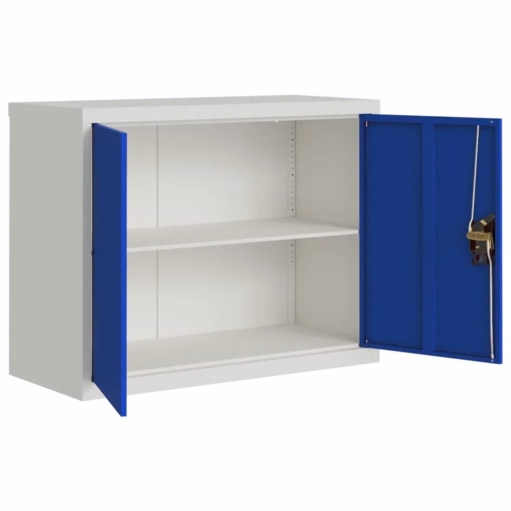 Berkfield Home Metal File Cabinet in Light Grey and Blue, W/D/H: 90 x 40 x 70 cm – 3