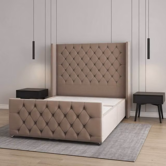 Regional Furnishings Plush Velvet Divan Bed Set in Bronze, Single, W/D/H: 90 x 200 cm