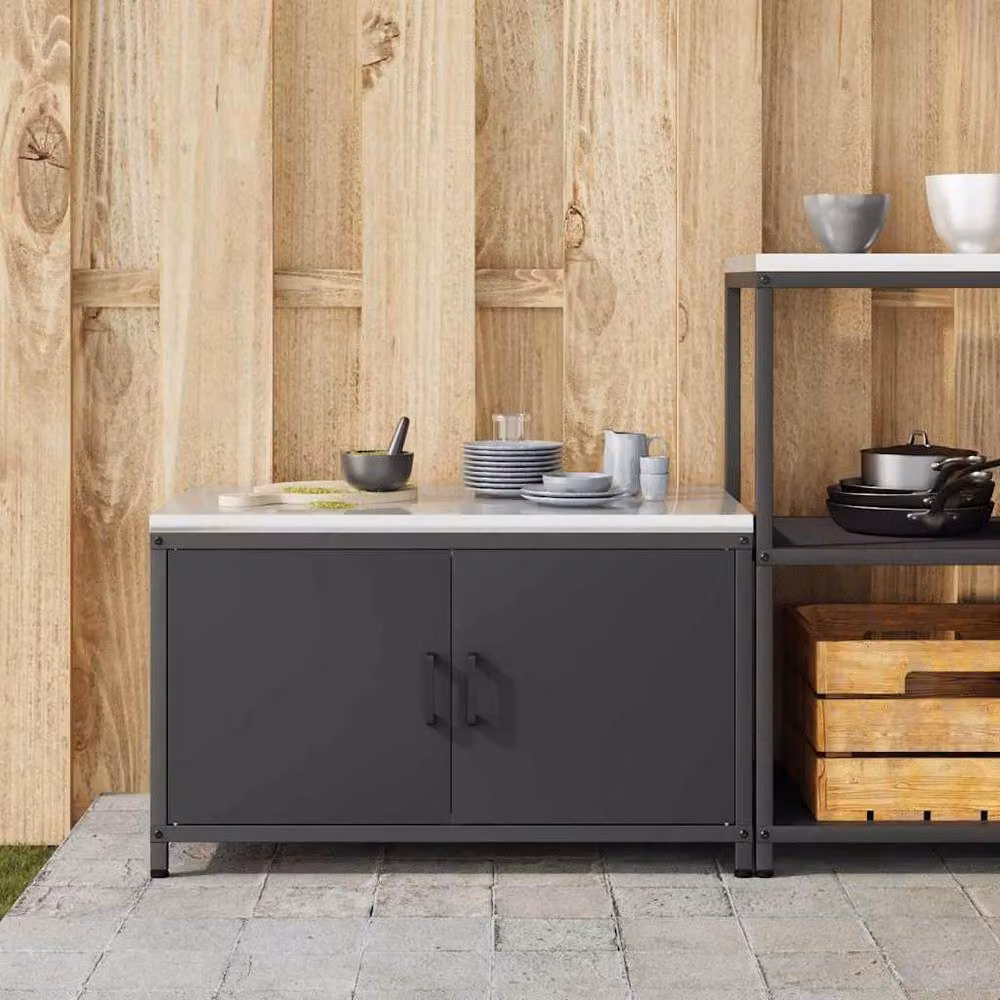 Berkfield Home Industrial Black Steel Kitchen Storage Cabinet with Internal Shelves and Hinged Doors – 3