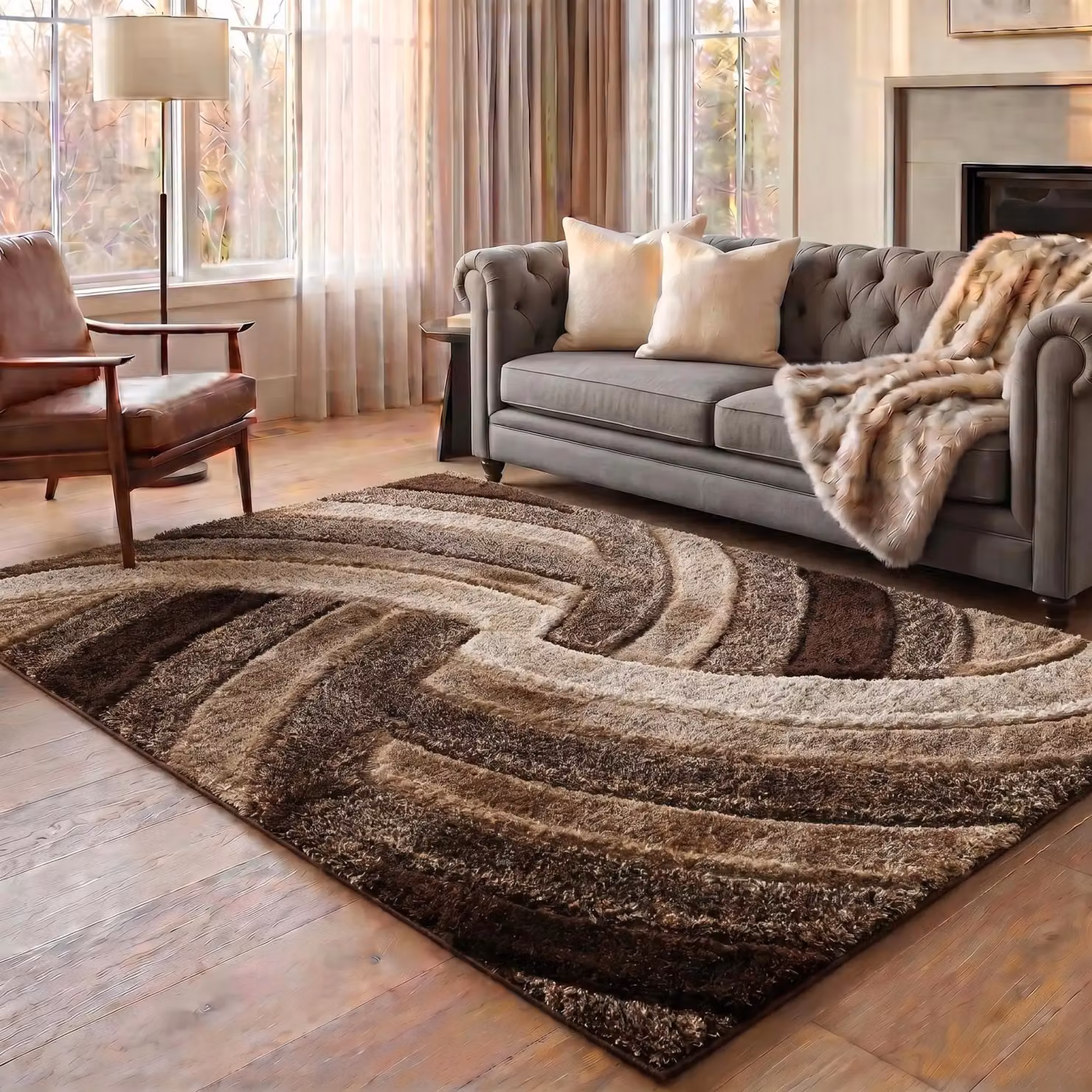 Desire Rugs Modern Soft Swirl Shimmer Shaggy Area Rug in Bronze, W: 160 cm, L: 230 cm – 4