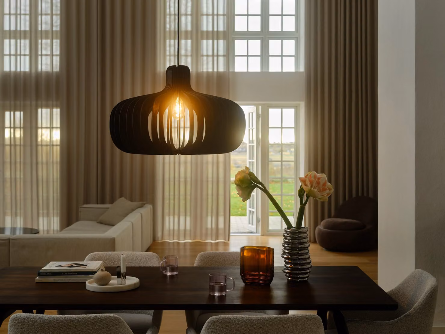 Nordlux Hazo Suspended Pendant Light in Black Wood for Dining Rooms, E27, 66 cm – 3