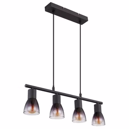 Netlighting Satella Bar Pendant Ceiling Light in Black with Smoke Grey Glass Shades, 4x E14, W/D/H: 120 x 52 x 25 cm
