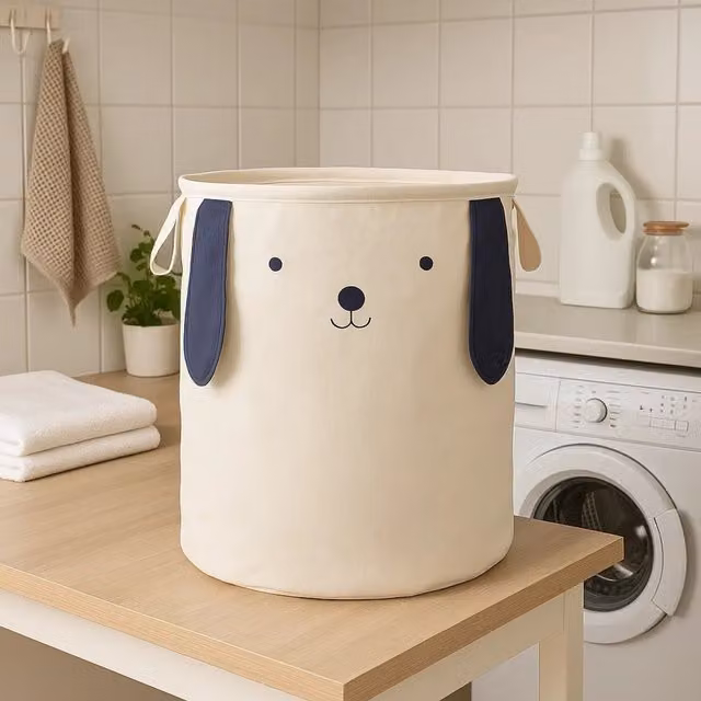 Orsina Mimo Dog Face Cotton Laundry Bag in White