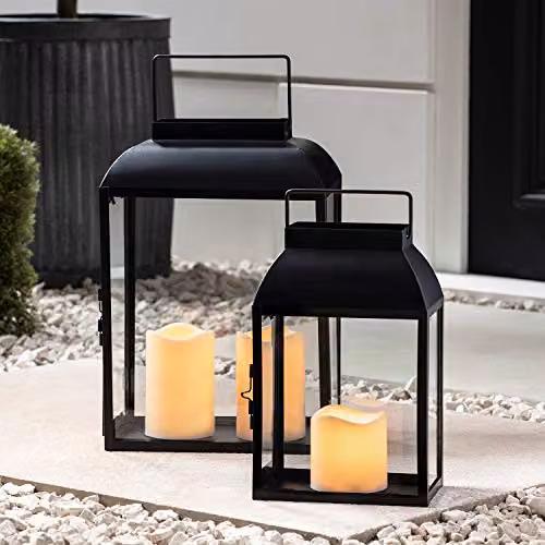 Lights4fun Devon Black Metal Battery Operated Waterproof Outdoor Garden Candle Lantern with Warm White LED, Height: 35 cm – 7