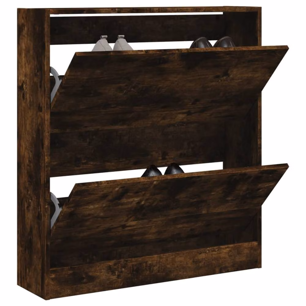 Berkfield Home Modern Smoked Oak Shoe Cabinet in Brown, W/D/H: 80 x 21 x 87.5 cm – 2