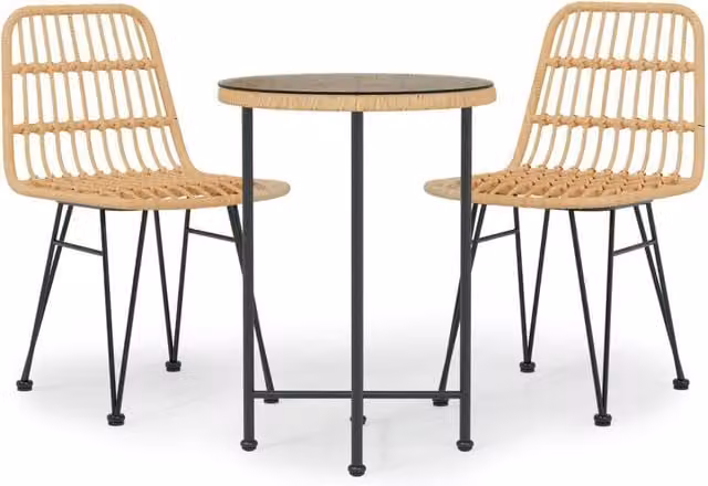 Berkfield Home 3 Piece Brown Poly Rattan Garden Dining Set with Metal and Glass Details – 1