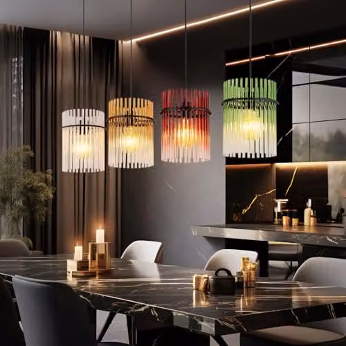 Netlighting Gorley Bar Pendant Light with Multicolour Glass Shades and Black Metal, H 140 cm – 3