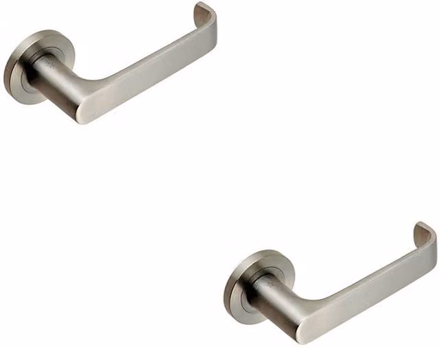 Loops 2x Pair Straight Bold Faced Safety Handles with Round Rose in Brushed Silver Stainless Steel