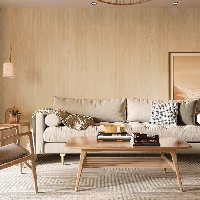 Livingandhome Self Adhesive Wood Effect Vinyl Wallpaper Roll in Beige and White