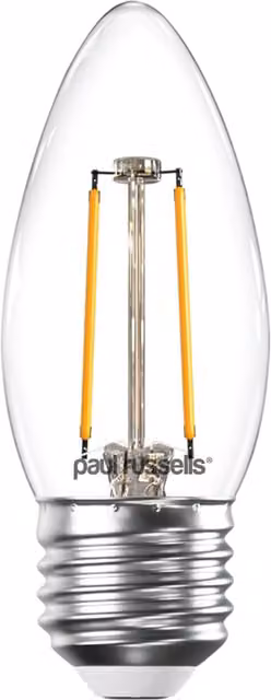 Paul Russells 2.5W LED Filament Candle Bulb, E27, 250lm, 2700K Warm White, Transparent