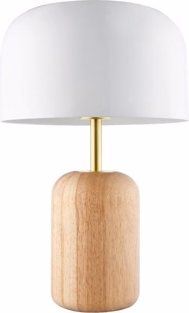Happy Homewares Modern Designer Wooden Table Lamp with White Gloss Domed Metal Shade in Brown – 1