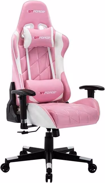 GTFORCE Pro GT Reclining Sports Racing Gaming Chair in Pink with Synthetic Leather and Headrest