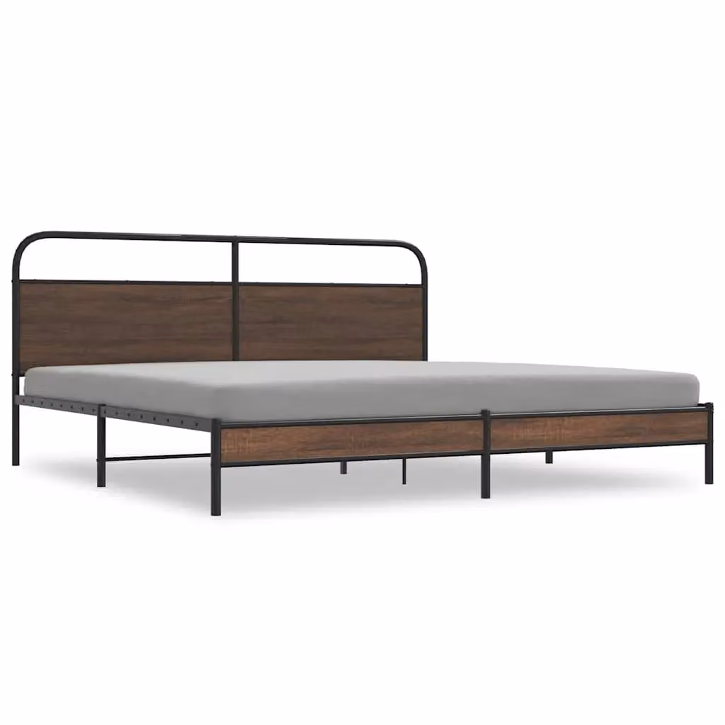 Berkfield Home Metal Bed Frame in Brown Oak, 200 x 200 cm – 2