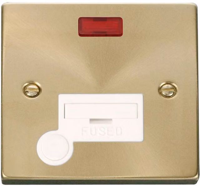 SE HOME Satin Brushed Brass 13A Fused Connection Unit with Neon and Flex in White
