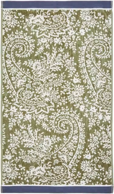 Bedeck of Belfast Elara Cotton Bath Towel with Border, Green and White – 1