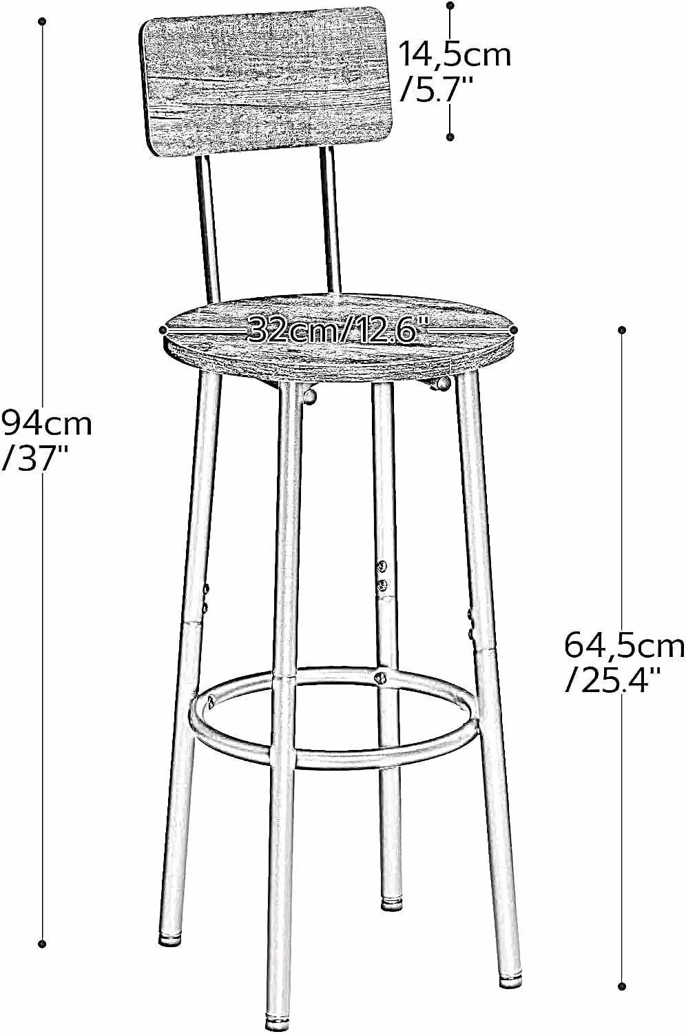 Rafaelo Mobilia Set of 2 Industrial Bar Stools with Backrest in Brown and Black – 2