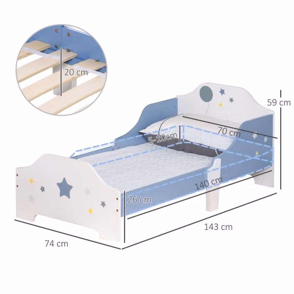 STILVORA Junior Bed Frame with Wooden Structure in Blue and White, 70 x 140 cm – 2