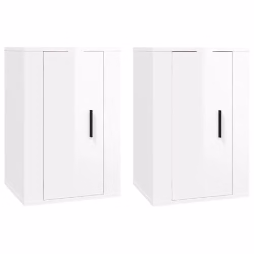 vidaXL 2 Piece Wall-mounted TV Cabinet Set in High Gloss White, W/D/H: 40 x 34.5 x 60 cm