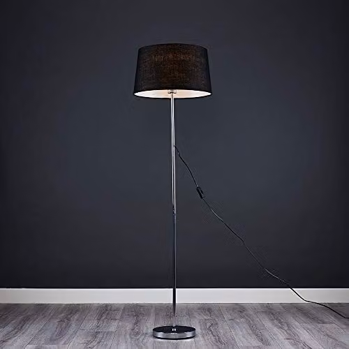 ValueLights Charlie Modern Floor Lamp in Chrome with Black Fabric Cone Shade – 2