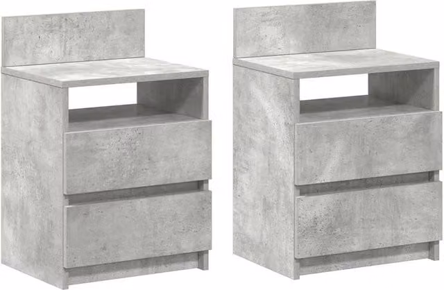 Berkfield Home Set of 2 Bedside Cabinets with 2 Drawers in Concrete Grey, W/D/H: 40 x 33 x 60 cm