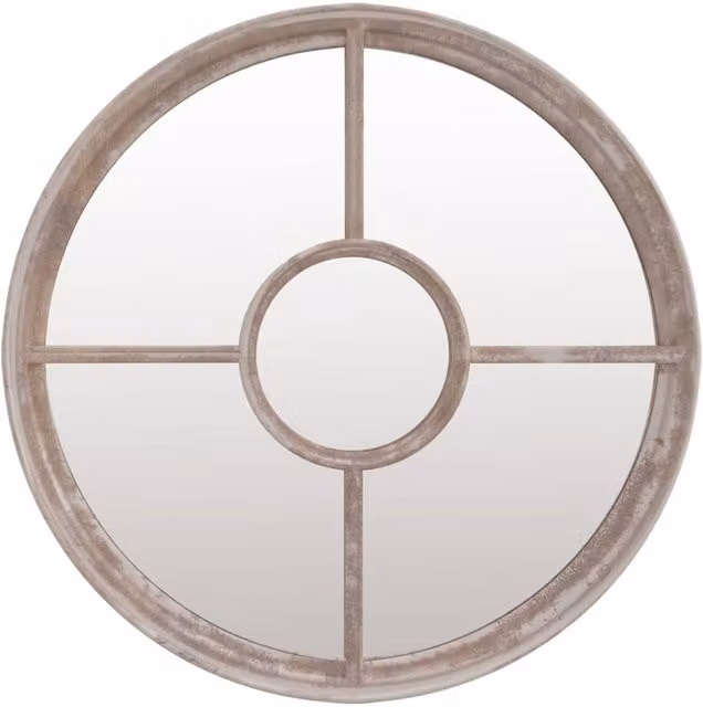 Berkfield Home Round Sand Mirror in Beige with Iron Frame, W: 60 cm, D: 4 cm
