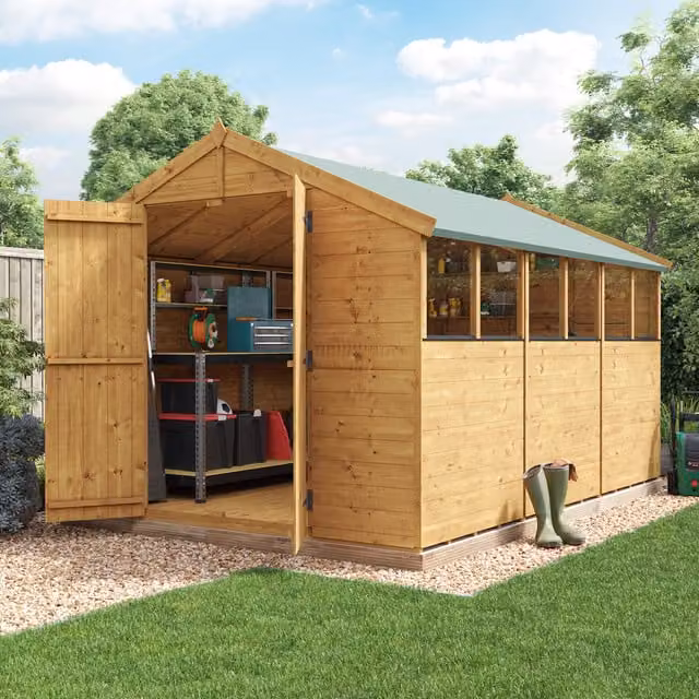 BillyOh Keeper Overlap Apex Wooden Shed in Brown with Window