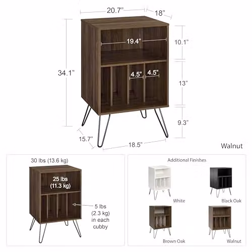 Ameriwood Harmony Mid-Century Turntable Stand with Hairpin Legs, Walnut Look, H 86.61 x W 52.58 x D 45.72 cm – 3