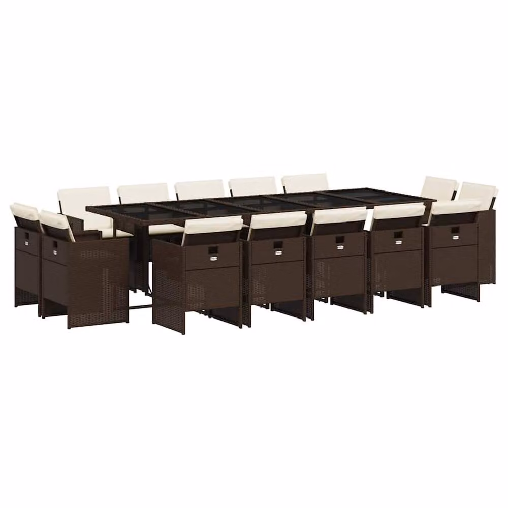 Berkfield Home 15 Piece Brown Poly Rattan Garden Dining Set with Cushions and Glass Table – 2