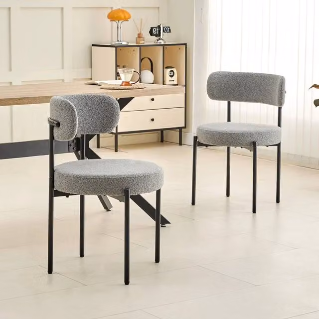 KORVIXA Set of 2 Grey Fabric Dining Chairs with Metal Legs