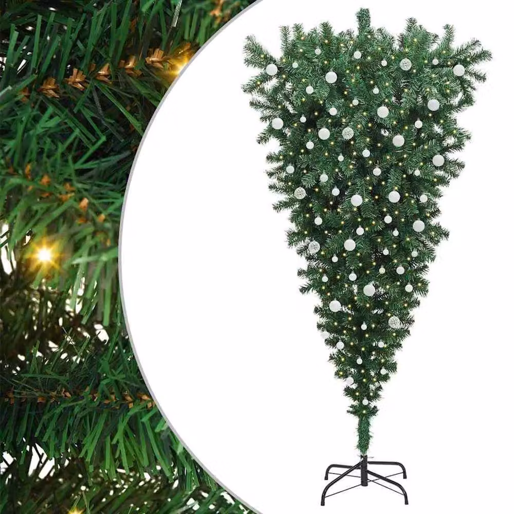 Berkfield Home Upside-down Artificial Pre-lit Christmas Tree with Ball Set in Green – 2