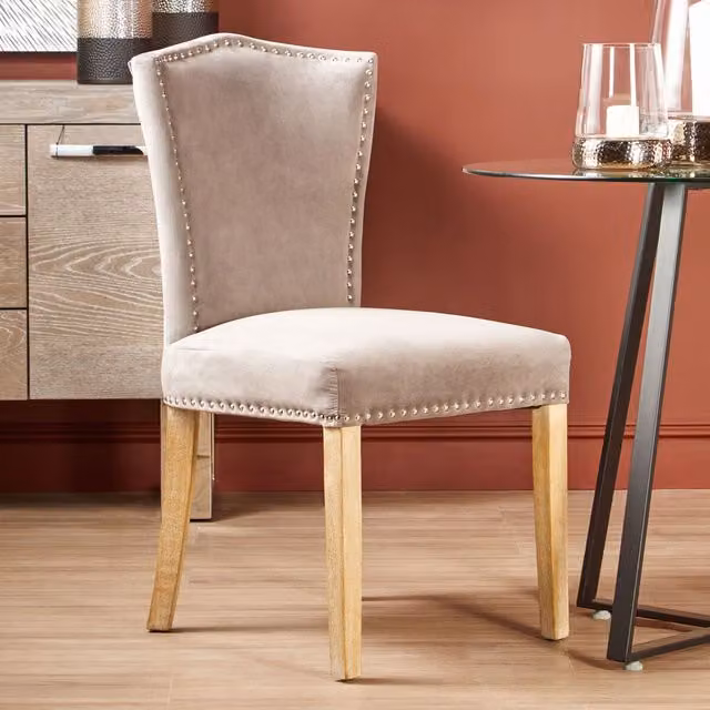 Orsina Classic Grey Velvet Dining Chair with Wood Upholstered Frame – 2