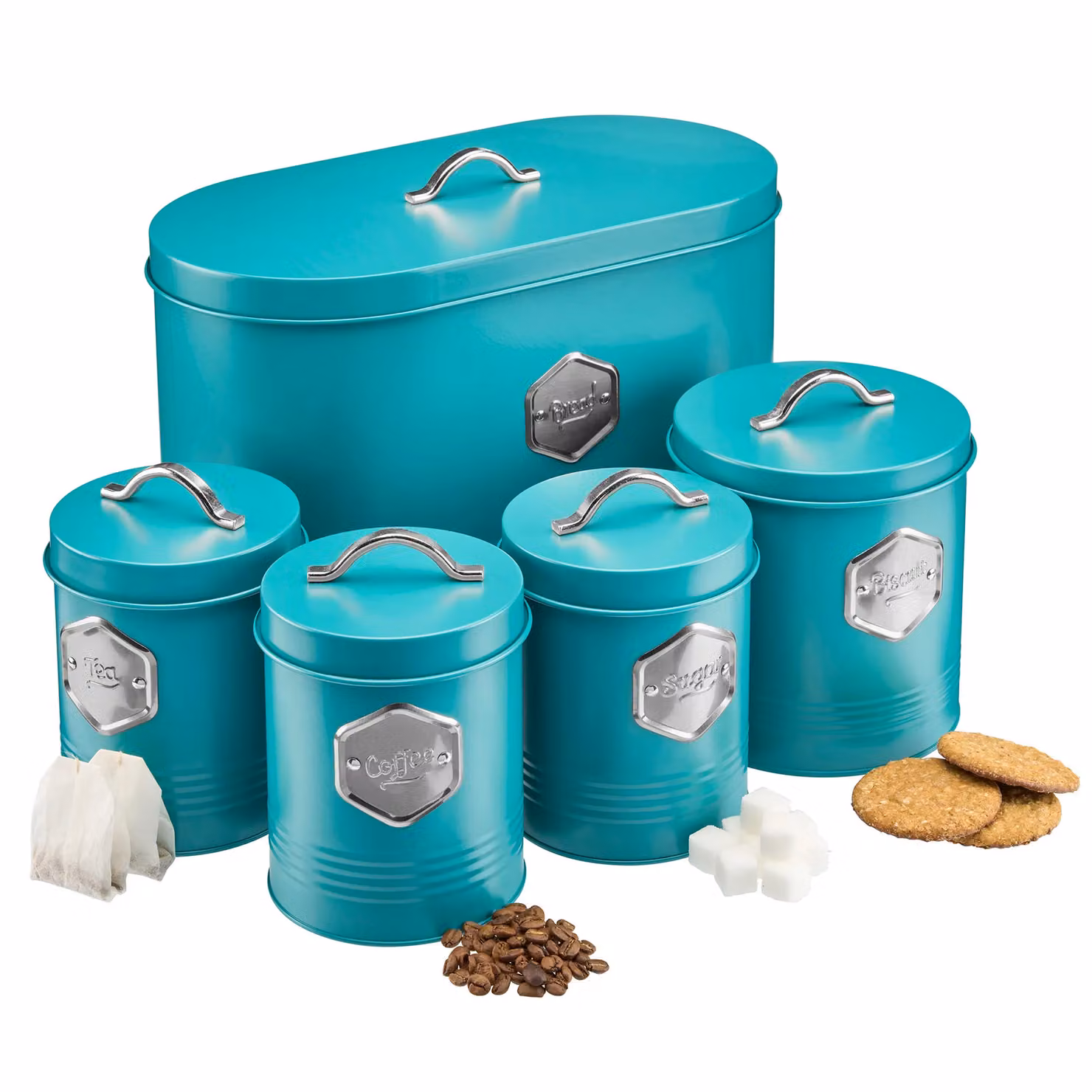 Cooks Professional 5 Piece Airtight Kitchen Storage Set in Petrol with Silver Labels – 2
