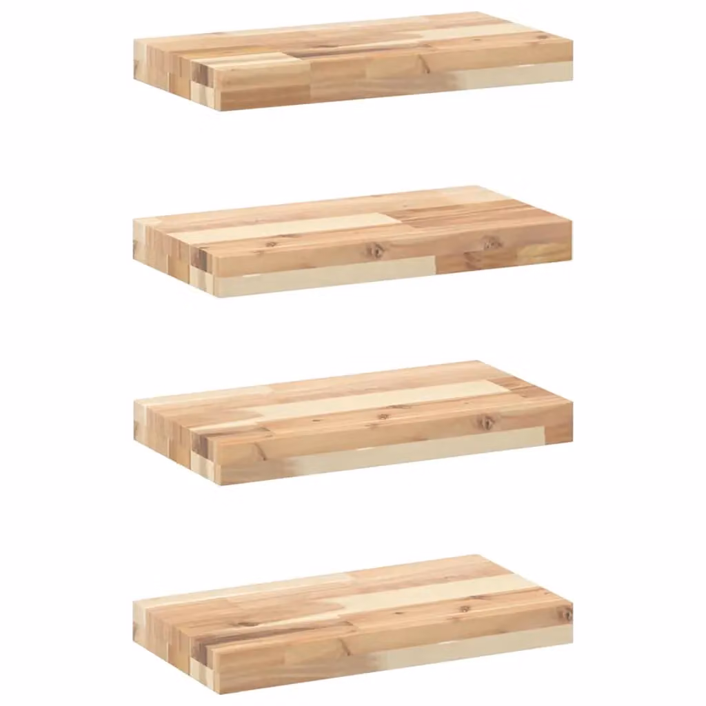 Berkfield Home Set of 4 Floating Shelves in Untreated Brown Acacia Wood, W/D/H: 40 x 20 x 4 cm