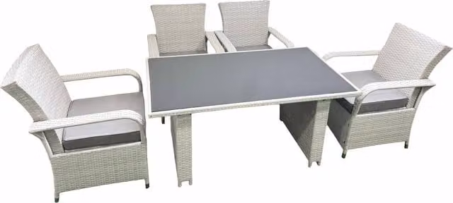 Fimous Wicker PE Rattan Garden Furniture Set with Rectangular Dining Table and 4 Chairs in Light Grey and Black